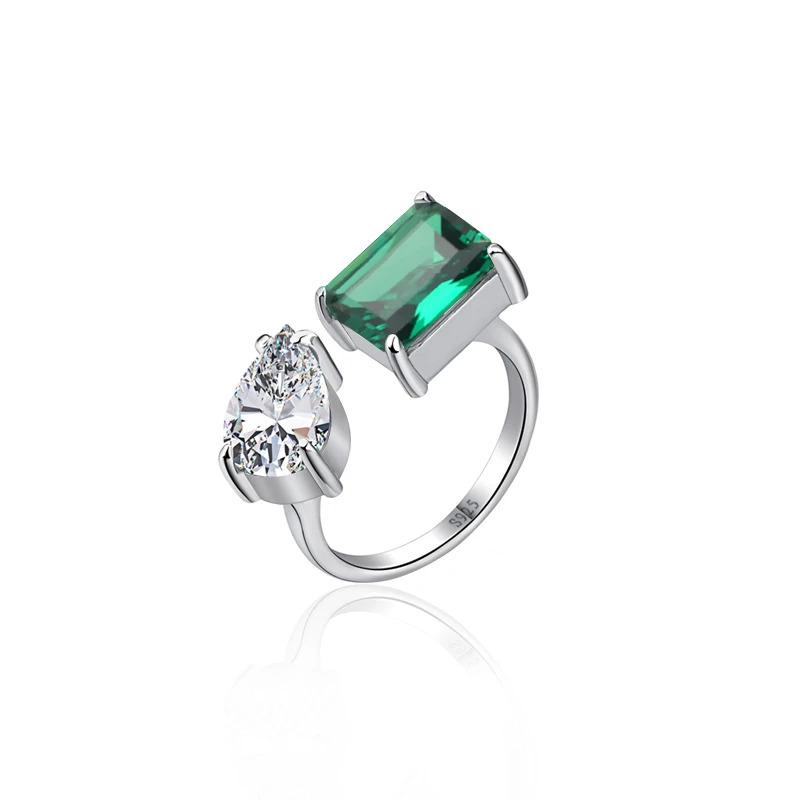 925 Sterling Sølv Emerald Justerbar Ring til Damer