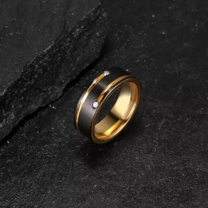 Fashion Black Gold Tungsten Titanium Steel Ring For Men