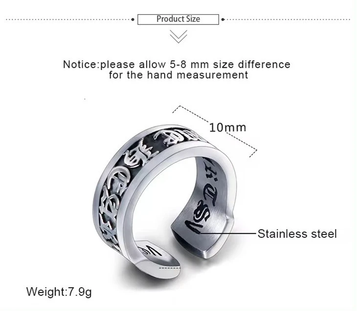 Lucky Six Words Mantra Ring For Men Hip Hop